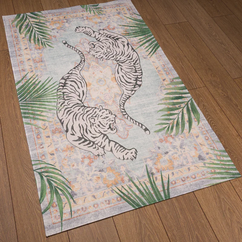 VIKAMA Bohemian Tiger Print Carpet Non-Slip and Stain-Resistant Living Room Mat Bedroom Bedside Rug Home Decor view 5
