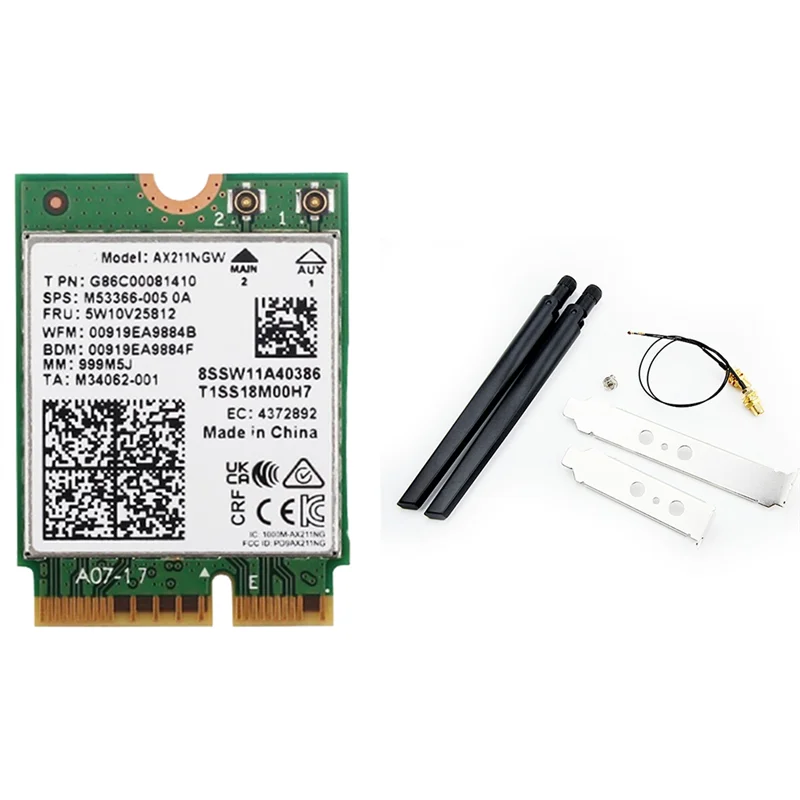 AX211NGW+Dual Antenna WiFi 6E M.2 Key E 2.4Ghz/5Ghz Network Card