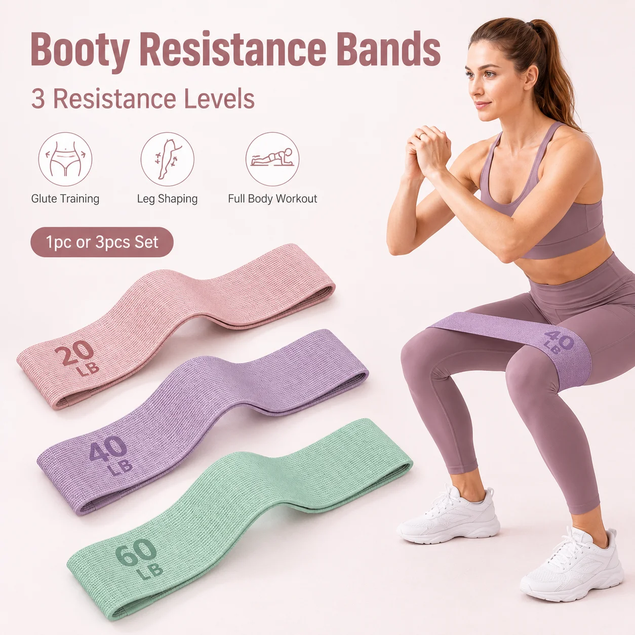 1/3Pcs Elastic Hip Resistance Band Knitted Polyester Latex Non Slip Loop for Glute Workout Yoga Pilates Home Gym Training Unisex
