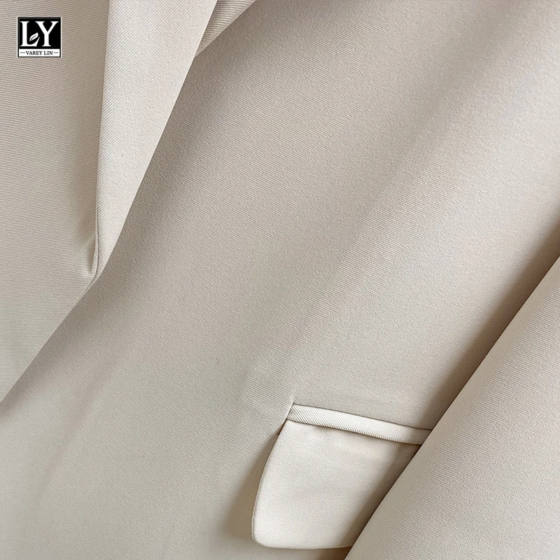 LY VAREY LIN New Spring Women Turn-down Collar Sash Tie Up Blazer Elegant Office Lady Beige Black Long Sleeve Blazer with Belt