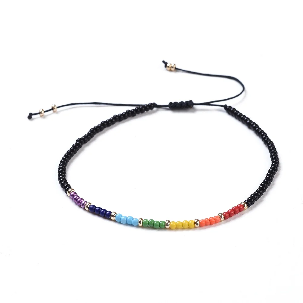 Kissitty Pulseiras coloridas ajustáveis de fio de nylon trançado com contas de semente Chakra joias para mulheres