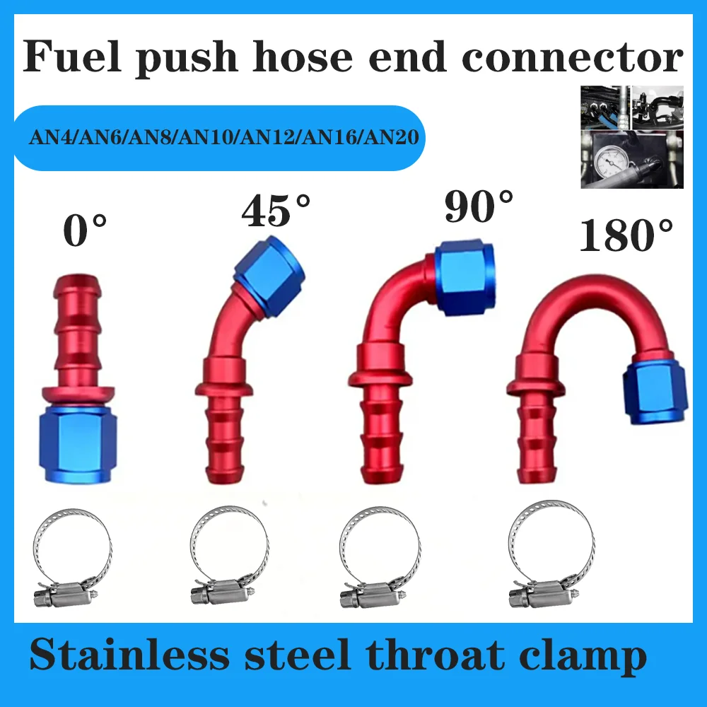 

Universal Push-on Hose End Fittings Fuel Oil 0 45 90 180 Degree Cooler Hose AN4 AN6 AN8 AN10 AN12 AN16 AN20 Connection Adapter