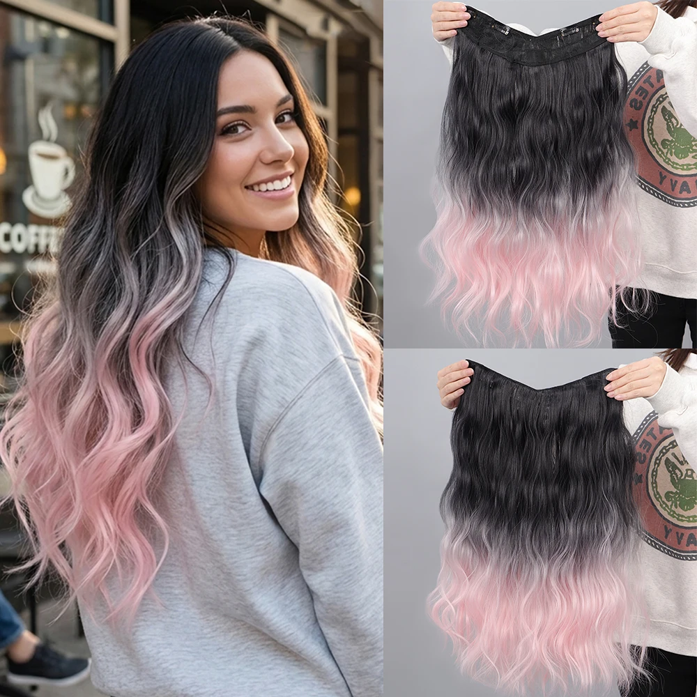 V-shaped One-Piece Synthetic 4 Clip In Hair Extensions Long Straight Hairstyle Hairpiece Colour 55CM Natural Fake Hair