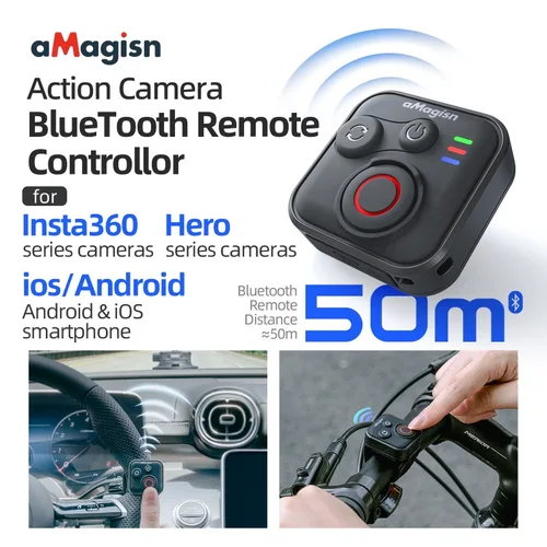 Imagen 2 del producto AMagisn 50M Control remoto Bluetooth para lnsta360 Ace Pro/GoPro/teléfono móvil Mini controlador de obturador inteligente accesorios de cámaras