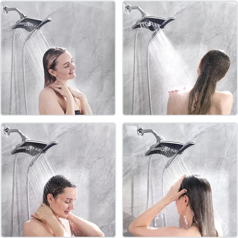 Dual Shower Head Combo Set, Handheld Showerhead Rainfall Shower Head Combo with Black