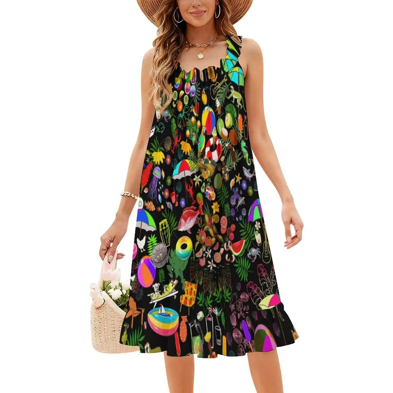 فستان موندو تروبيكال عتيق بوهيمي بأكمام منتفخة أو خيارات بدون أكمام للنساء فستان بنمط سطحي تصميم بري أصلي #4