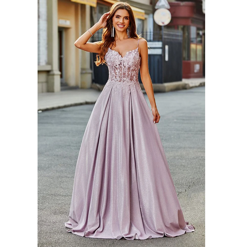 Luxo roxo longo vestido de noite drapeado apliques sem costas vestido espaguete sem alças até o chão varredura trem vestidos de luxo 2025