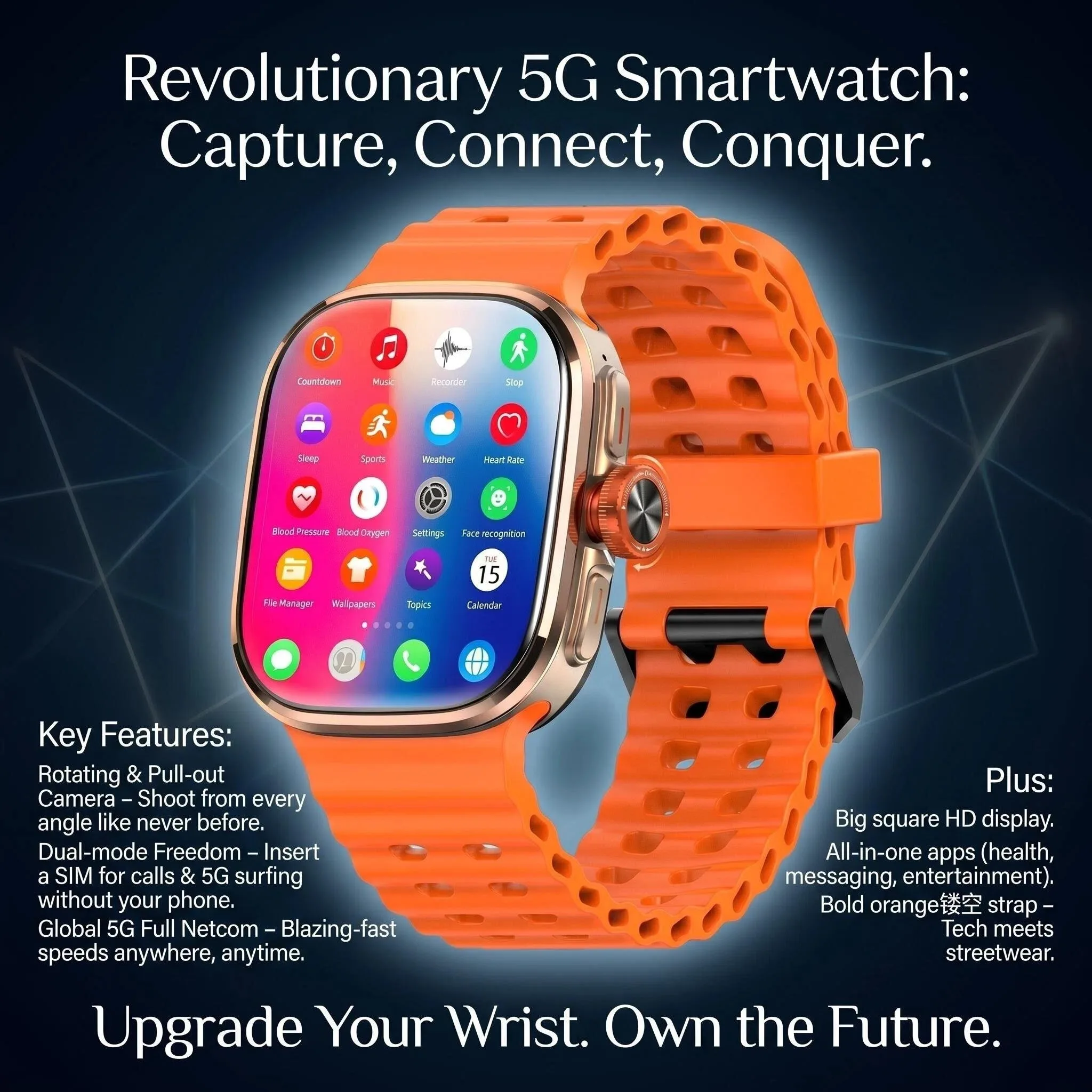 New Smartwatch 5G LTE Android 13.0 2.29'' AMOLED Display Smart Watch With 800W Pull-out Camera Face/Fingerprint Unlock Sim Card