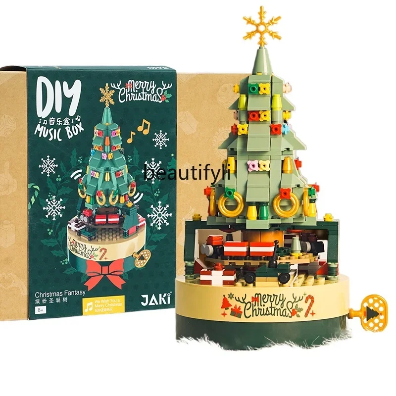 Christmas tree building block rotating music box assembly puzzle for boys and girls holiday gifts