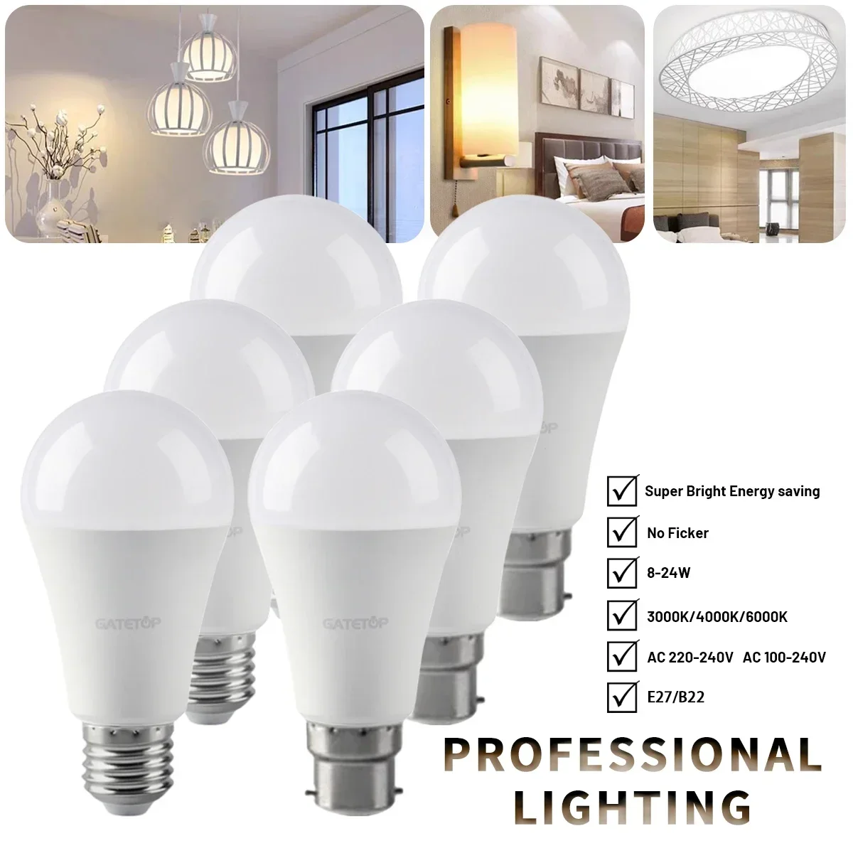 1/20PCS Led Bulb E27 B22 Energy Saving Lamps A60 A80 AC220V 230V 110V Light 8W 18W 24W for Home Derection Living Room Lighting