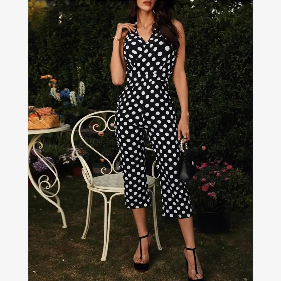 폴카 도트 수영복 하이웨이스트 점프수트 스트리트 스타일 여름 패션 여성 의류