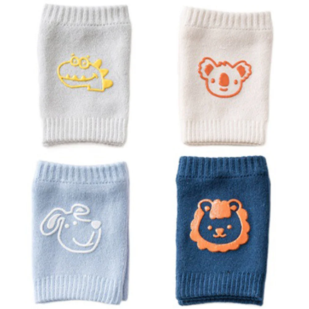 

4 Pairs Knee Pads Crawling Protectors Kids Toddler Crawling Knee Pads Toddler Elbow Walking Cartoon Animal Patterns Soft