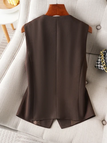 Imagen 2 del producto Chaleco de poliéster sin mangas con cuello en V para mujer, chaqueta de abrigo de longitud Regular de estilo viajero a la moda para la temporada primavera y otoño