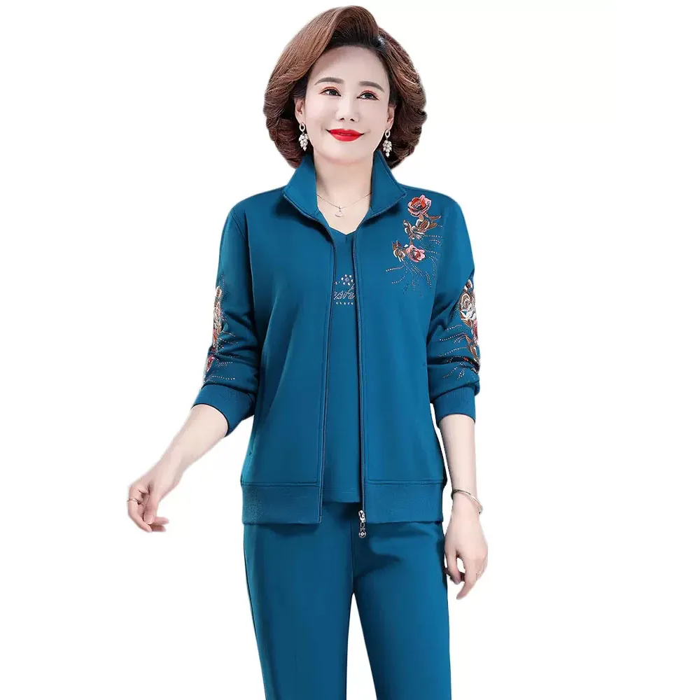 Mère d\'âge moyen Sportedly ensemble nouveau printemps automne femmes survêtements décontractés imbibés mode veste à glissière + pantalon longueur 2