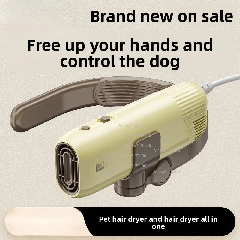 Pet Grooming Blower Dryer Neck Hanging Dog Bath Hair Dryer Brush Combo Tool