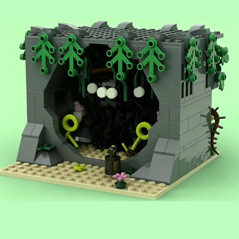 Medieval Castle Model MOC Building Bricks Rock Cave Entrance Modular Technology Gifts Holiday Assemble Toys Suit Display