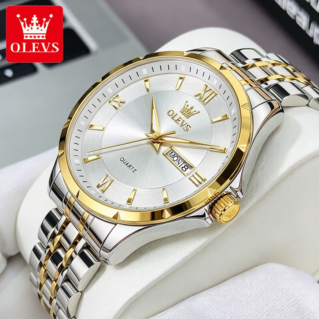 OLEVS Men's Watches Casual Business Fine Steel Original Quartz Wristwatch for Man Waterproof Luminous Date Week Fashion New 2716