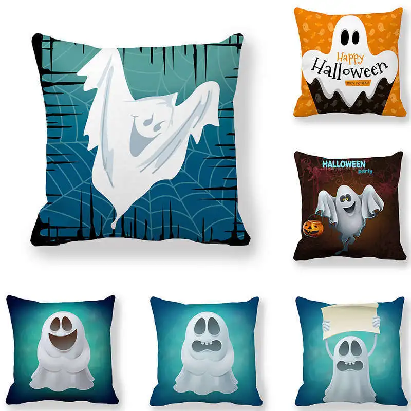 

Funny Ghost Pillow Case Happy Ghost Pillowcase 40x40 Bed Sofa Living Room Decoration Pillow Cover Boy Girl Kid Gift Home Decor