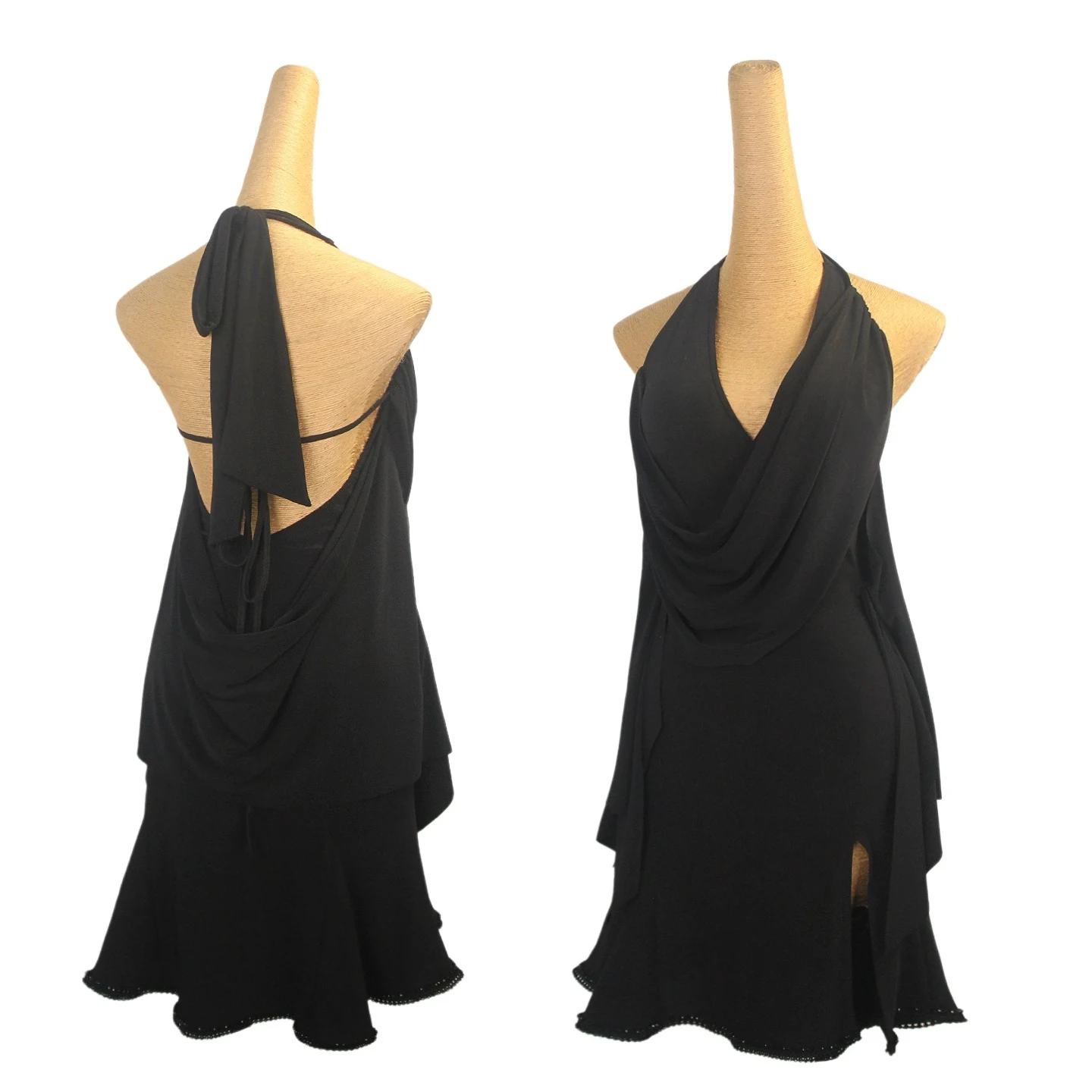 

2025 Black Latin Dance Dress Women Club Party Backless Slit Dress Rumba Tango Dance Clothes Practice Performance Dress DNV23730