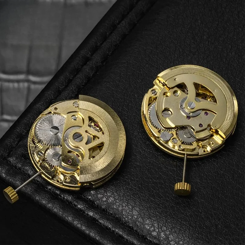 Gold Skeleton 27mm Watch Movement Single Calendar Automatic Mechanical Movement Adjustment Pendulum Watch 3 Hands Accessories