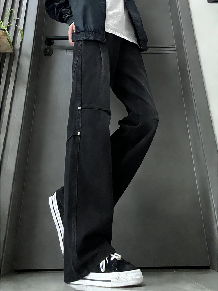 

Мужские джинсы American Sle Rivet Decosition National Trend: повседневные, с высокой талией, прямого кроя, свободные, из хлопкового денима