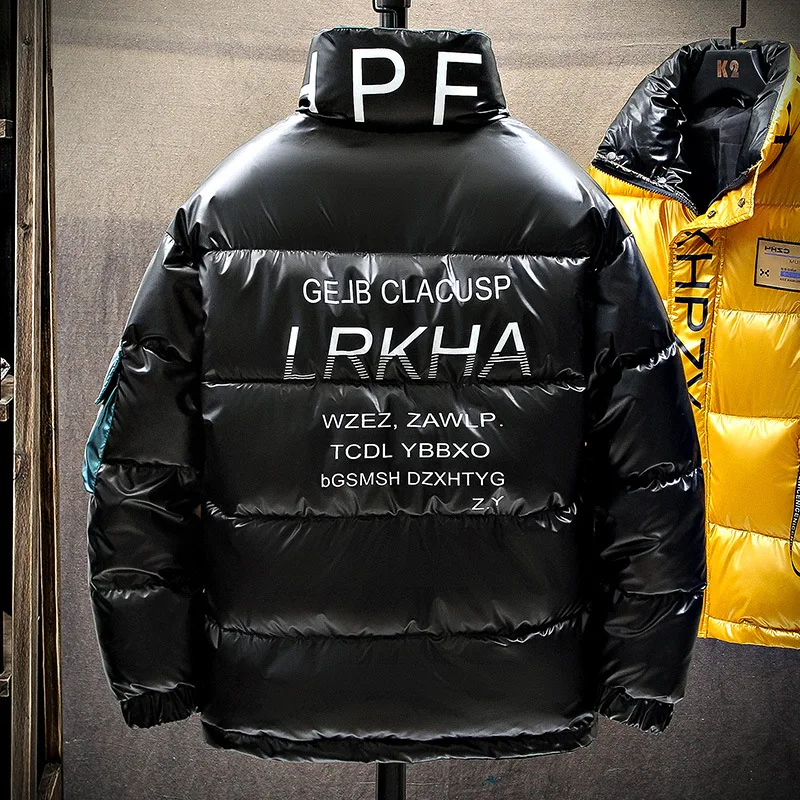 2022 novo couro brilhante jaqueta de inverno dos homens casuais parka outwear engrossar à prova dthicken água quente gola casaco outwear