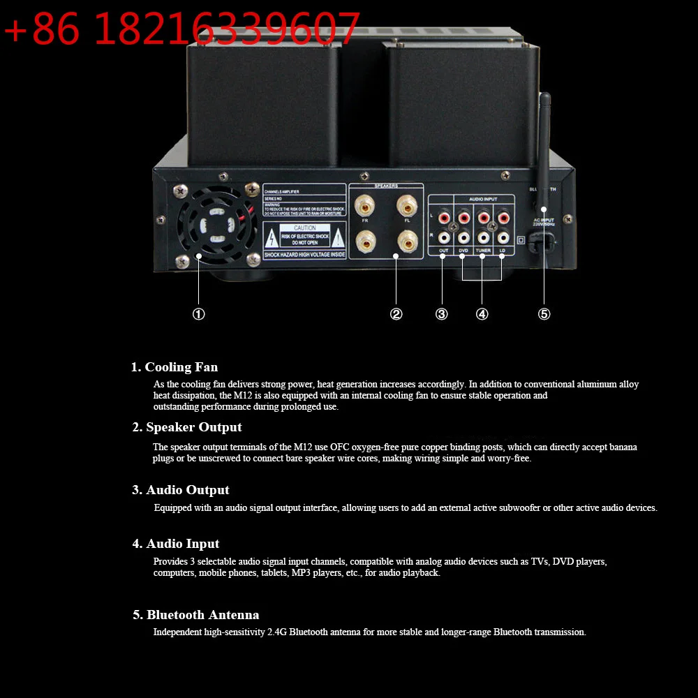 YAO HIFI Lossless Household Power Amplifier 160W Output Power Bluetooth 5.0 Class AB Electronic Power Amplifier USB Lossless Rea