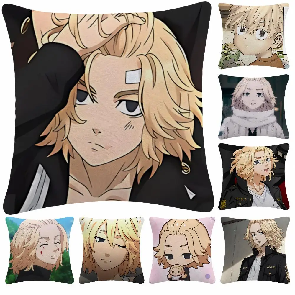 Anime Tokyo Revengers M-Manjiro Sano Cushion Cover Soft Plush Decorative Sofa Bedroom Living Room Car Dorm Home Decor Gift