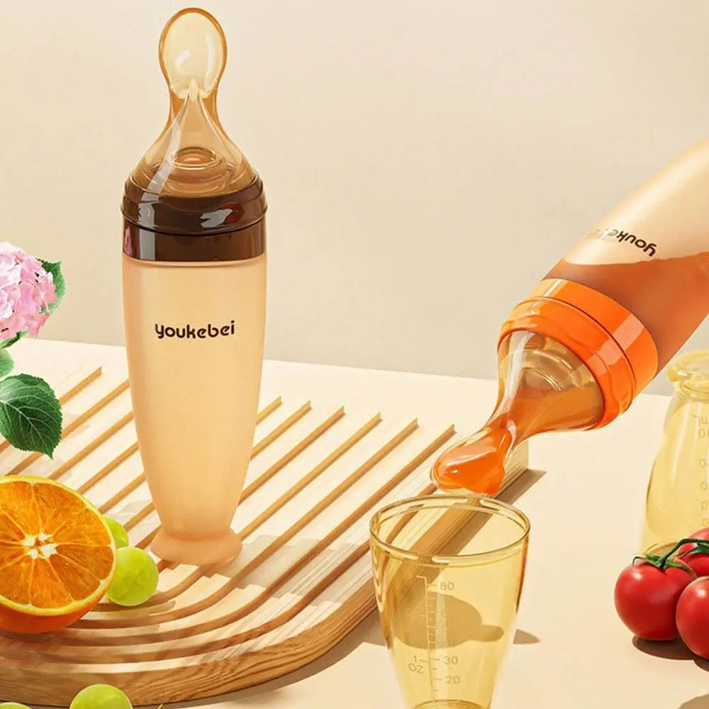 

Silicone Baby Squeeze Spoon High Temperature Resistance Soft Tip Milk Feeding Bottle Safe Flexible Rice Cereal Bottle