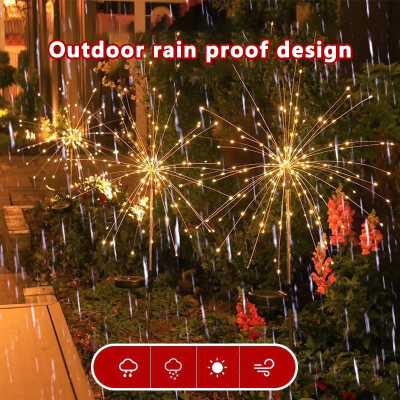 LED Solar Power Firework Lights Garden Decoration Fairy Lights Waterproof Outdoor Dandelion Lawn Lamp For Patio Garden Decor