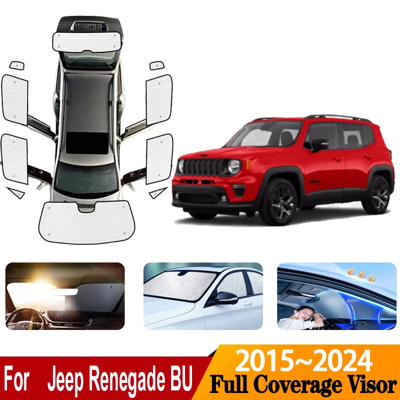 Car Coverage Sunshades For Jeep Renegade BU 2015~2024 Auto Anti-UV Sun Visors Sunscreen Window Sunshades Covers Car Accessories