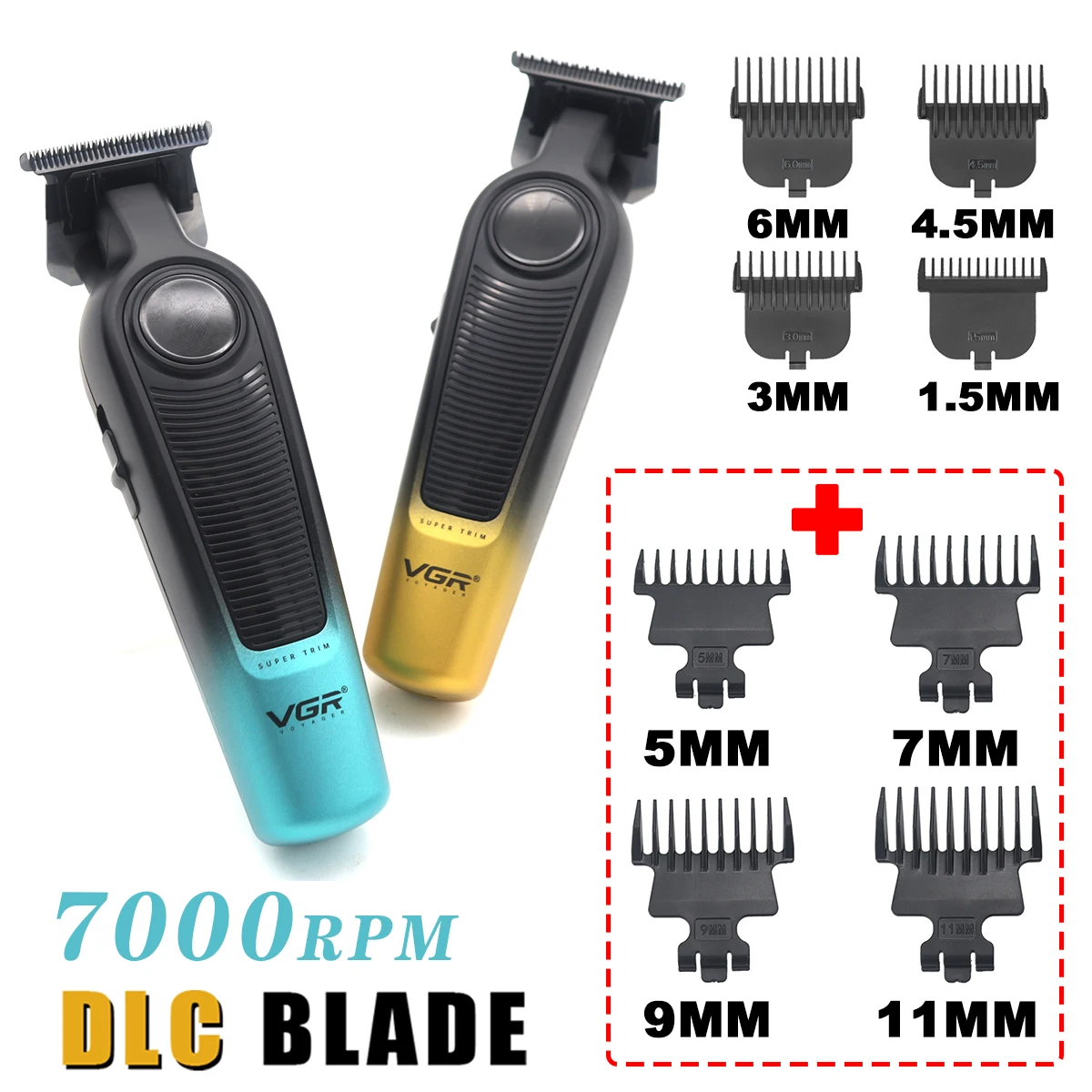 

VGR V-996 Мужская профессиональная машинка для стрижки волос с лезвием DLC, 7000 об/мин, светодиодным дисплеем, беспроводной профессиональный триммер для парикмахерской