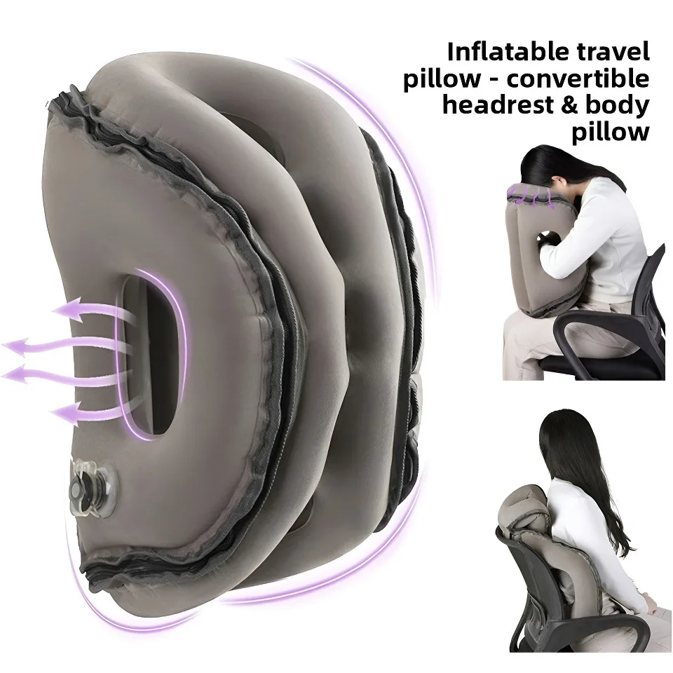 車用飛行機用インフレータブルトラベルピロー多機能ボディサポートヘッドレストピローポータブルインフレータブルトラベルピロー（飛行機用）