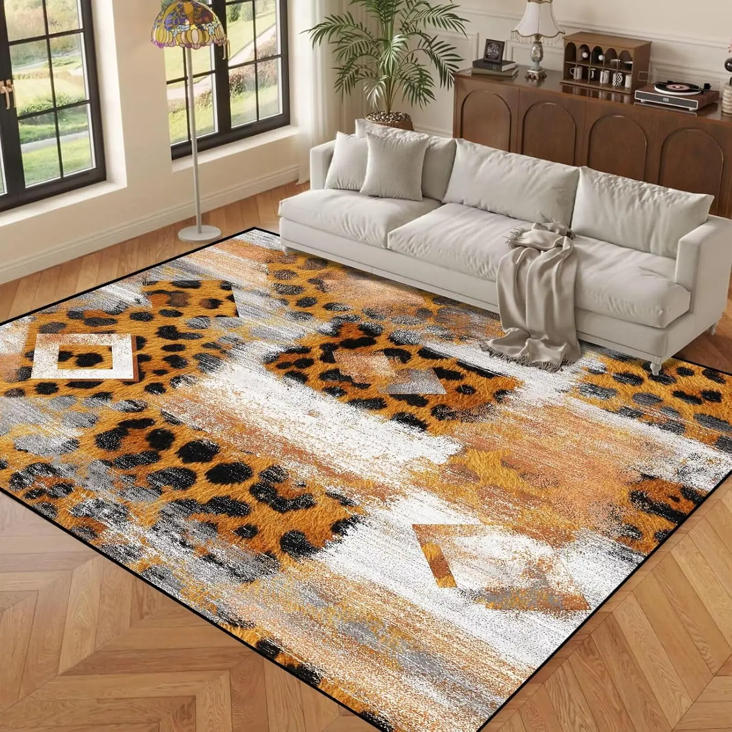 Leopard Cheetah Abstract Washable Rug, Soft Non-Slip Carpet for Bedroom Living Room Playroom