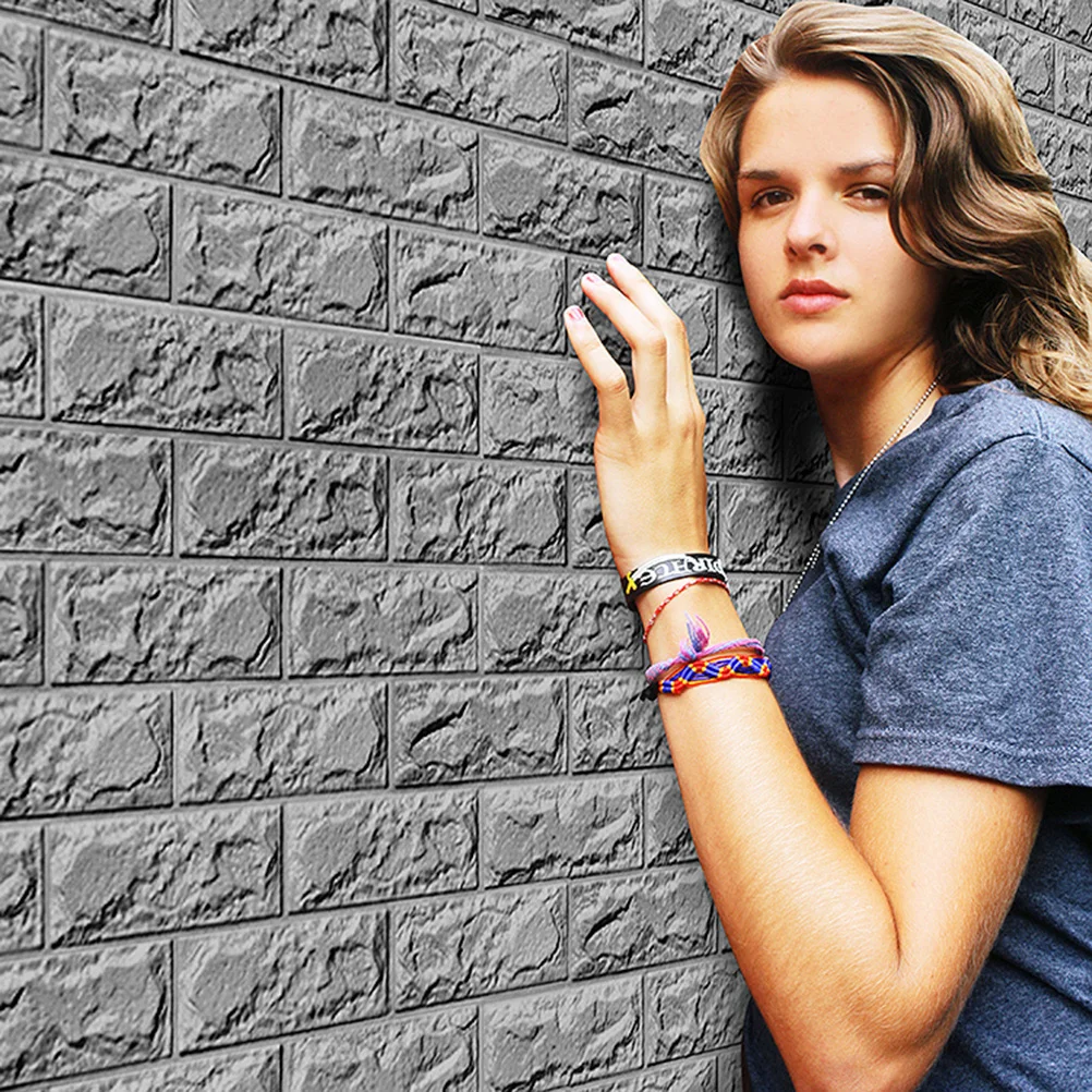 

3D Self-Adhesive Grey Peel Stick Wall Tiles Pet Foam Waterproof Thermal Insulating Brick Pattern Decor For Kitchen Bathroom