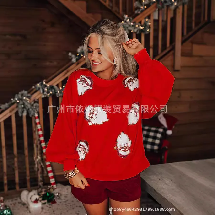

Новая рождественская тема, модный принт Санта-Клауса, круглый вырез, свидание, универсальный стиль, осенние свитера Invierno Sueter, свитер De Mujer