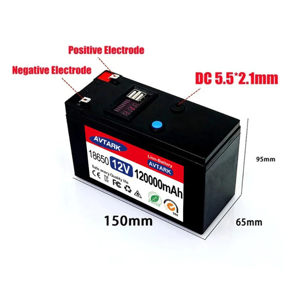 12V lithium Battery 120Ah 18650 Rechargeable Battery Pack For Solar Energy Electric Vehicle LED Lights Battery 12.6v 3A Charger