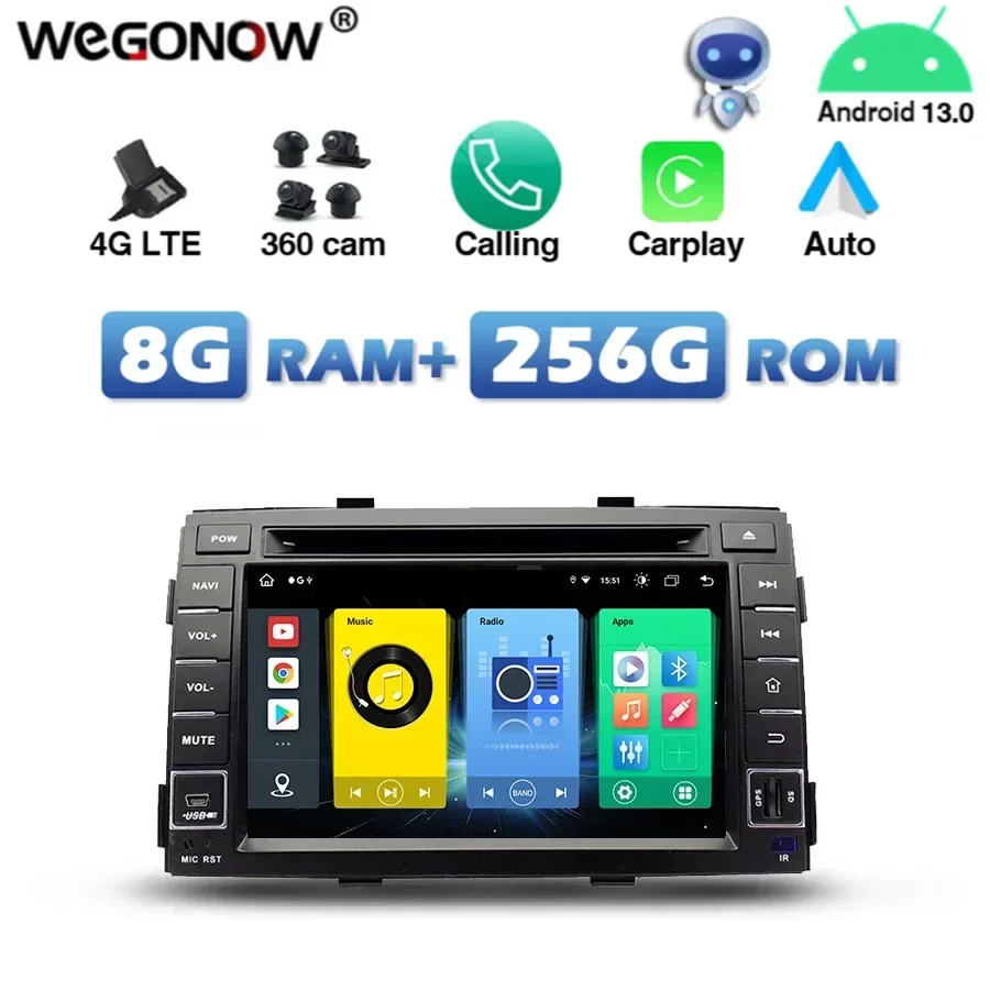 

Автомобильный DVD-плеер 4G SIM DSP IPS Carplay Авто Android 13,0 256G + 8G Bluetooth 5,0 Wifi GPS карта RDS радио для Kia SORENTO 2009-2012