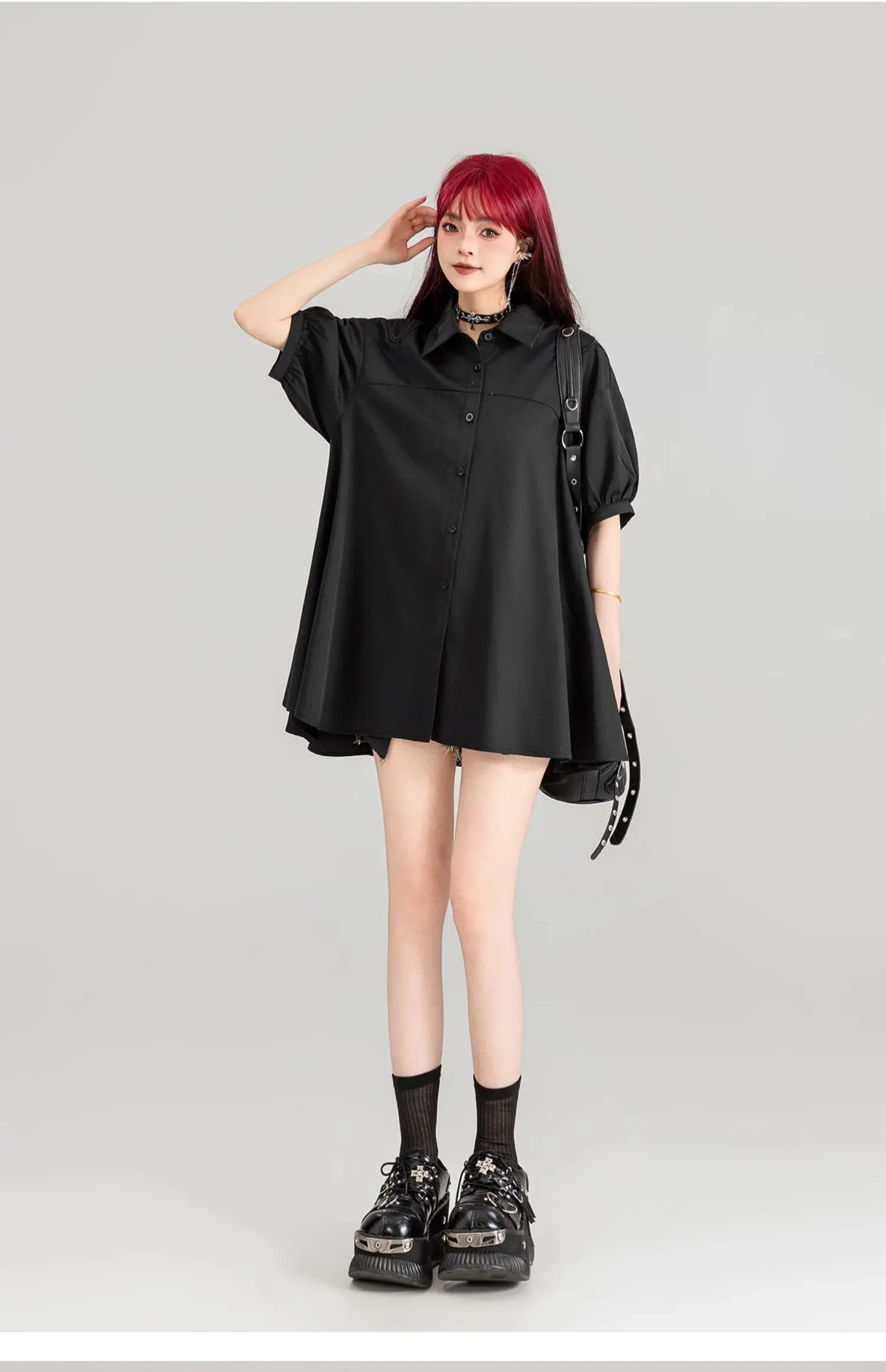 Summer Heavy Industry Cutout Butterfly Embroidery Black Short Sleeve Shirt Thin Puff Sleeve Design blouse Sun Protection Shirt