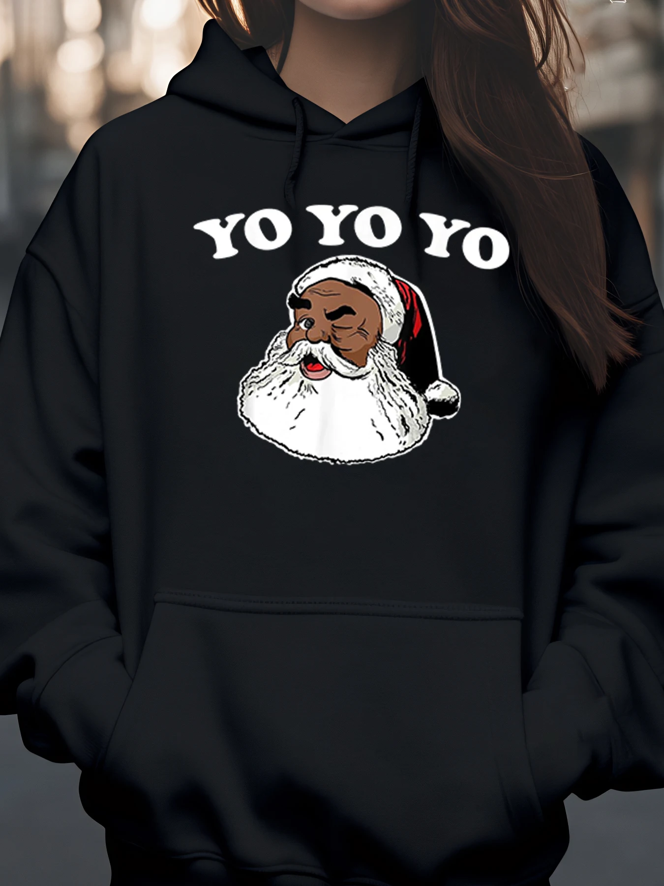 Yo Yo Yo Santa Claus Print Christmas Hoodie Casual Holiday Wear Unisex