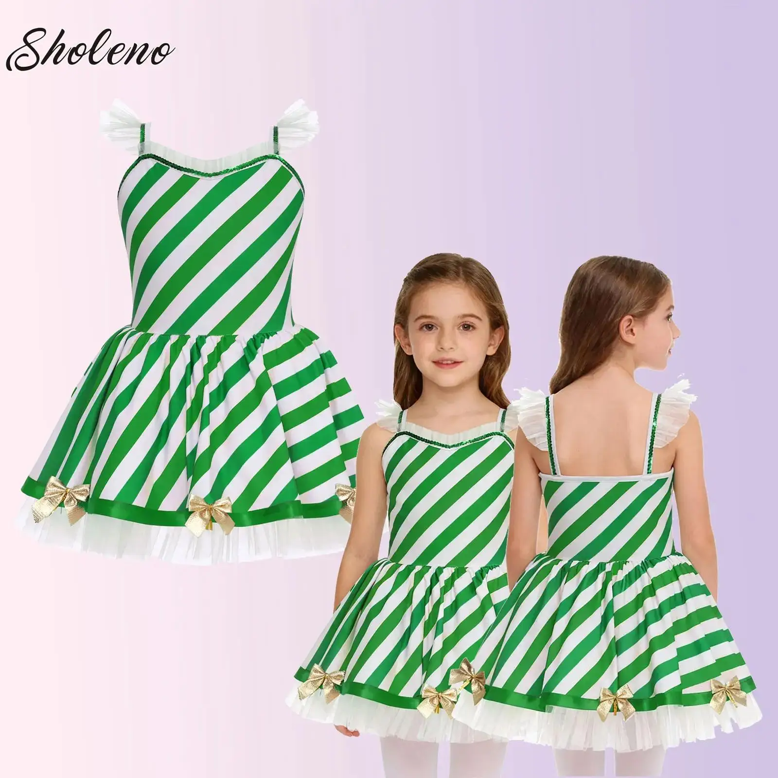

Kids Girls Christmas Dance Performance Costume Striped Elf Cosplay Candy Cane Ballet Tutu Dress Holiday New Year Party Dancewear