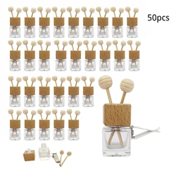50pcs Wholesale 8ml Air Freshener Glass Car Perfume Diffuser Bottle with Vent Clip Wooden Lid Empty for Cosmetic Use