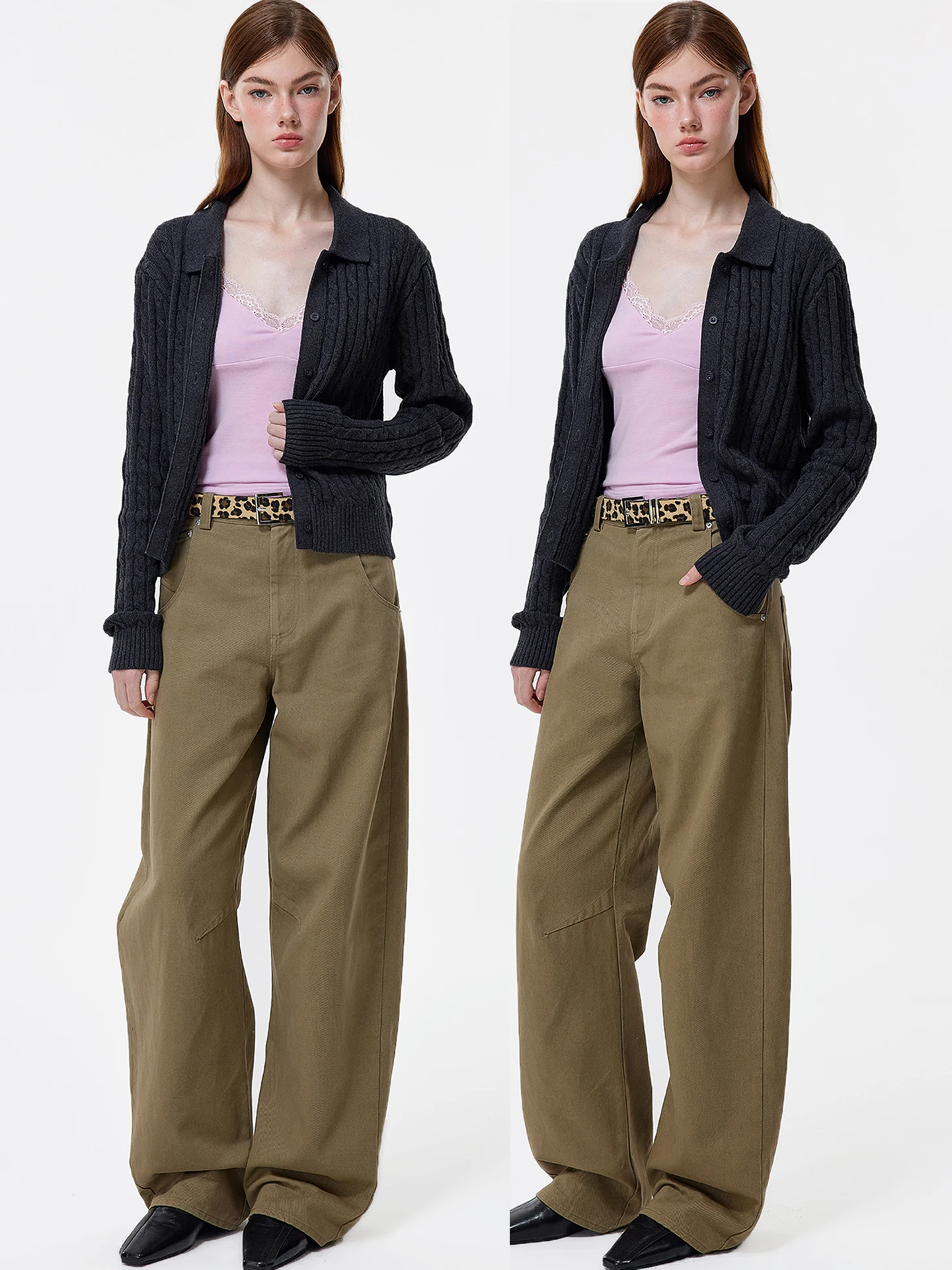 

Monroo Deep ey Collared Slim Fit Cotton Camere Blend Twisted Knit Open Cardigan Spring Versatile Comfortable Top