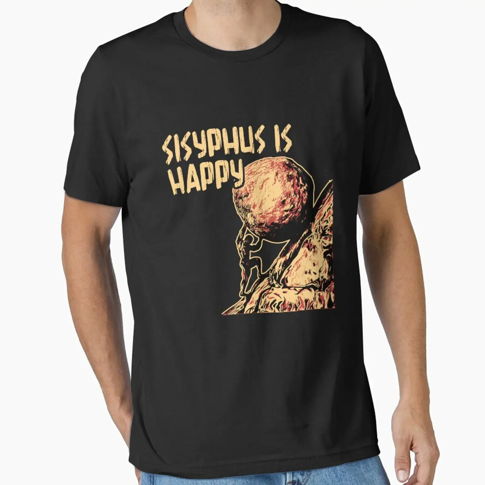 Sisyphus Is Happy Funny Greek Myth Meme Philosophy Philosopher Essential T Shirt vintage Washed Stylish designer clothes