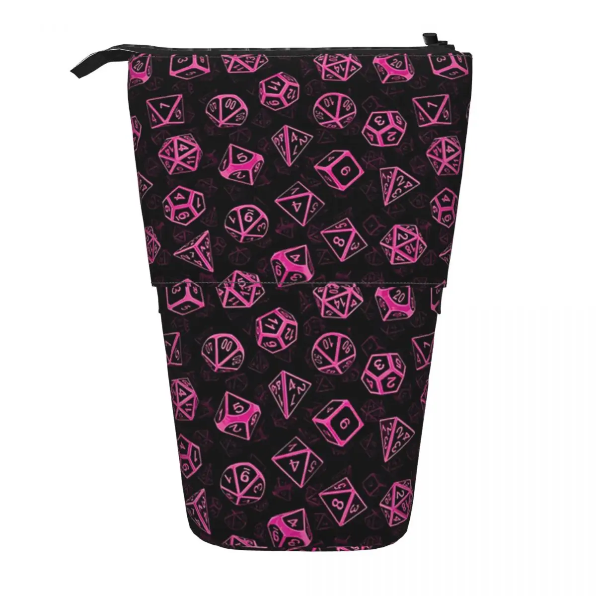 Juego de dados D20 patrón (rosa), caja de bolígrafos, bolsa de bolígrafos con cremallera para estudiantes, bolsa de papelería para niños, estuche de lápices retráctil Vertical