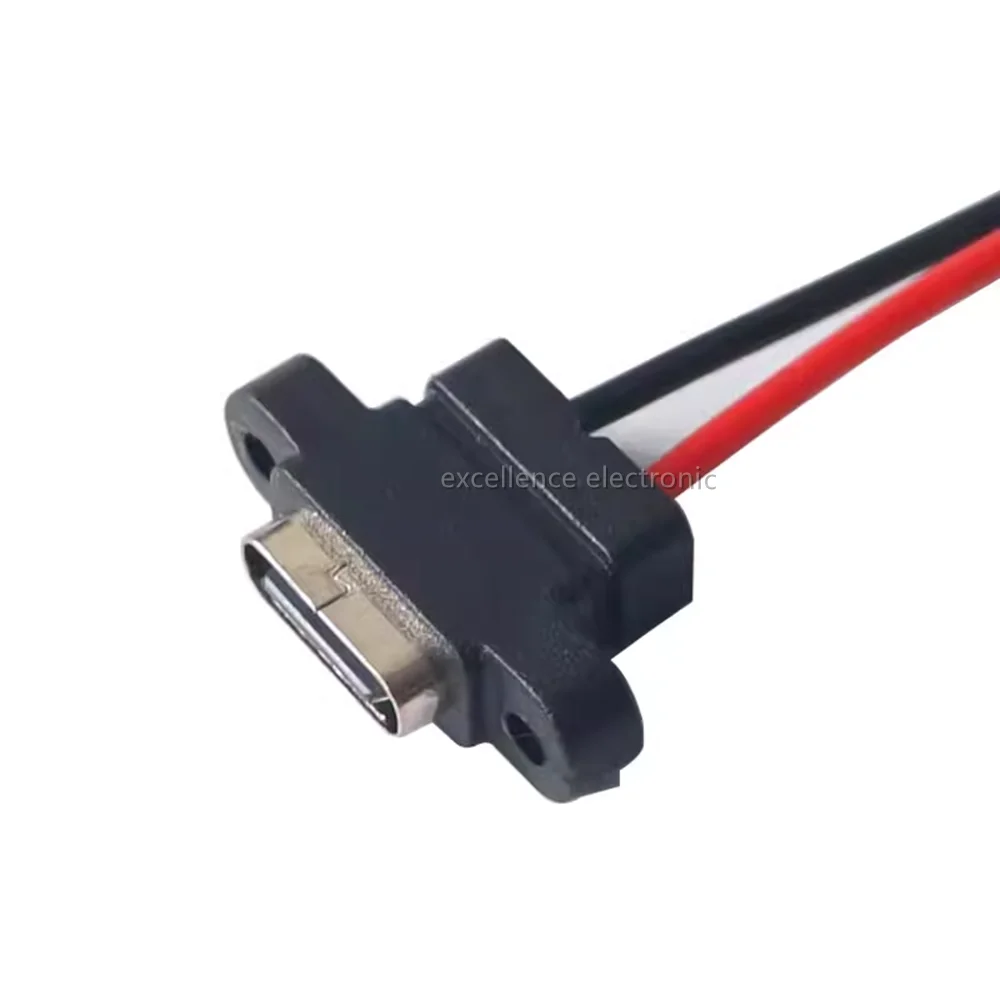 1-10Pcs Type C 2 Pin Waterproof Female USB C Socket Port With Screw Hole Fast Charge Charging Interface USB Connector with cable