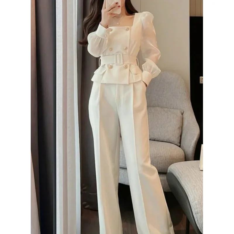 Women's 2 Pant Set White Two Pieces Sets Pants for Woman Wide Leg Party Trousers Suits Blazer and Outfits Classy Clothes