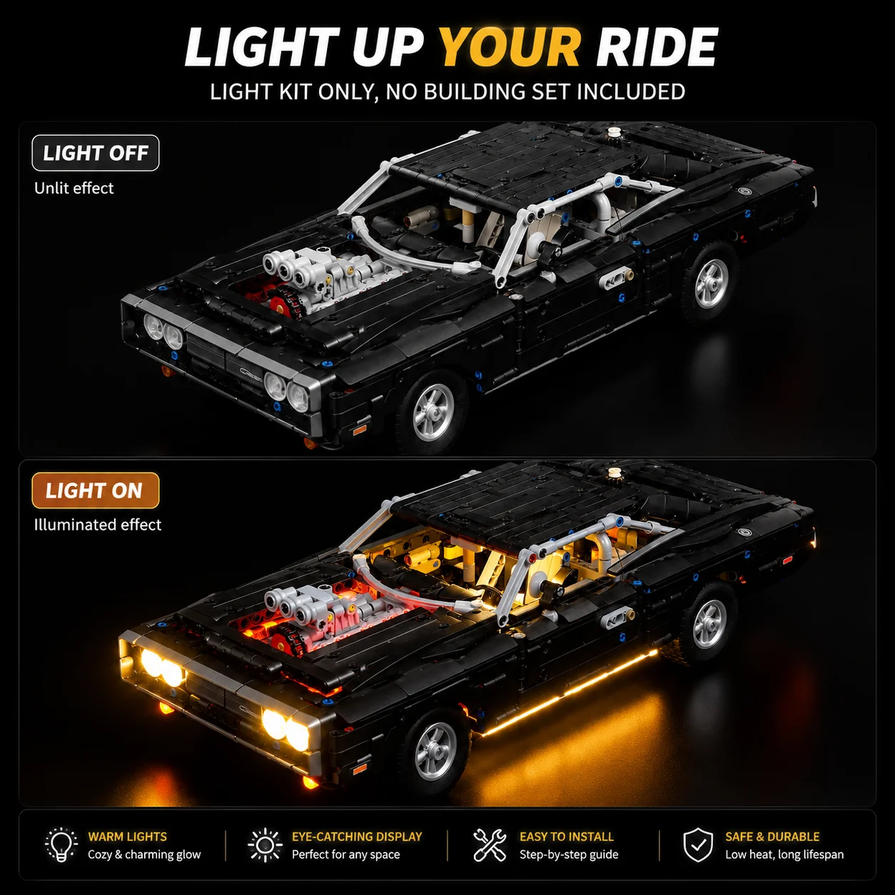MAXCXT LED Light For LEGO 42231 Technic Fast and Furious Dodge Charger R/T DIY Decorative Lamp Not Include Building Blocks Set view 6