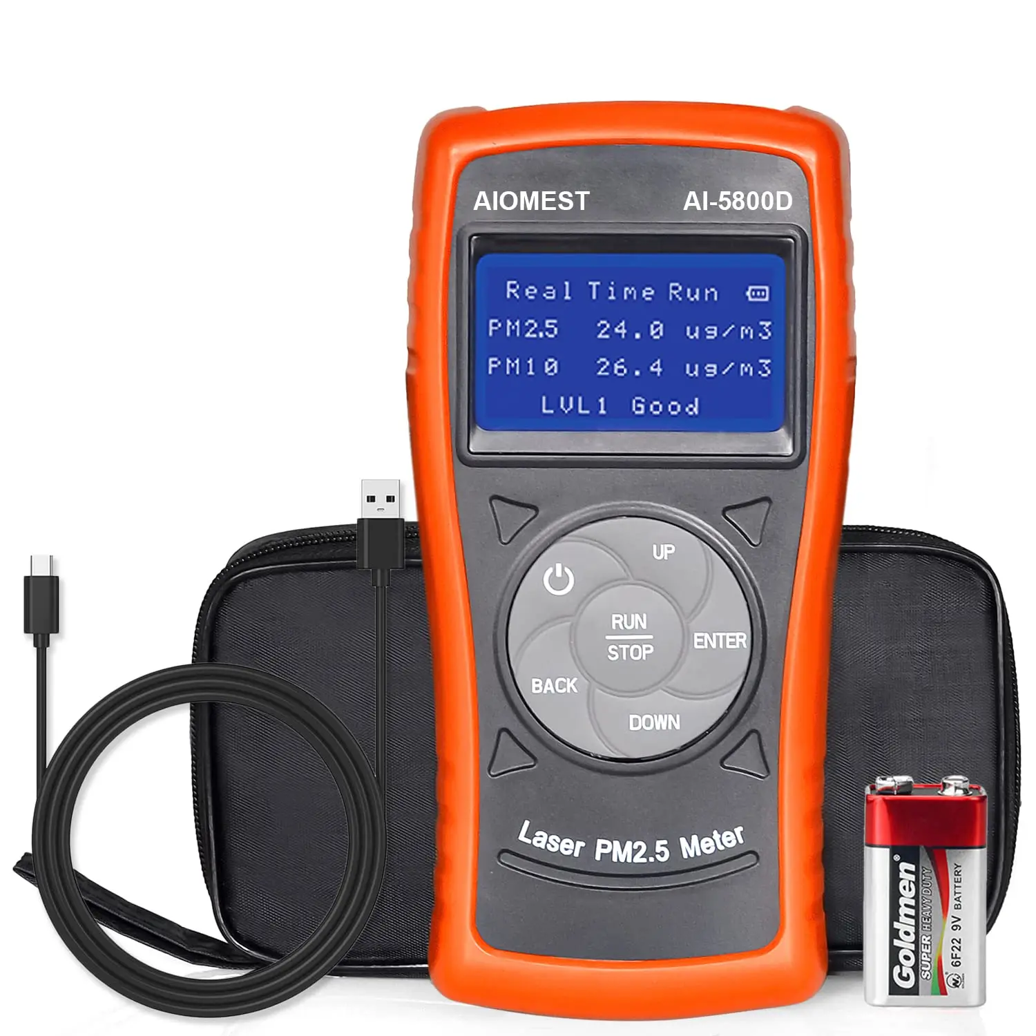 Air Quality Monitor-Laser PM 2.5/PM 10 Detector, Pollution Meter Sensor, Rechargeable Dust Particle Tester with Timing