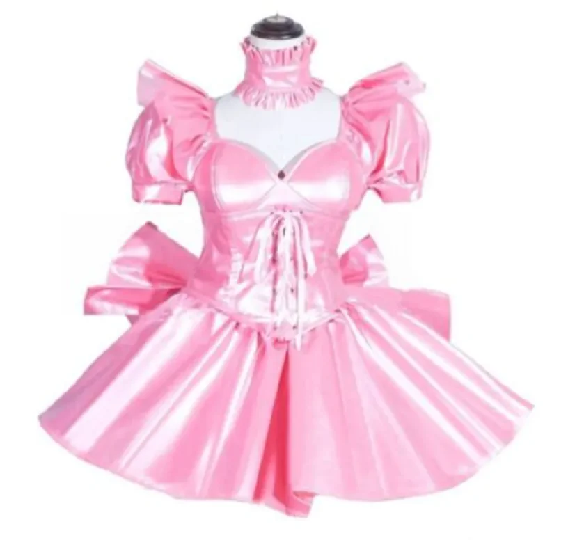 Mehrfarbige erwachsene Riesen baby sexy Mädchen rosa offene Brust Satin Gesicht Sissy Kleid japanische Dienst mädchen Rollenspiel anpassbar abschließbar